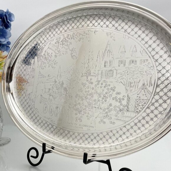 Gorham Silver Decorated Tray | Seasons Of Blossom | Winter Country Scene - Picture 1 of 10
